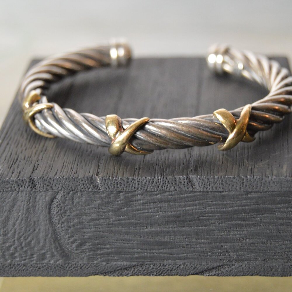 Vintage 18k Gold and Sterling Silver Twisted Cuff by TORC ALS - Picture 6 of 10